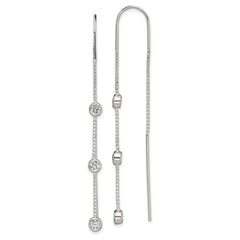 QE13749 Sterling Silver Polished 3 Bezel Set CZs Threader Earrings