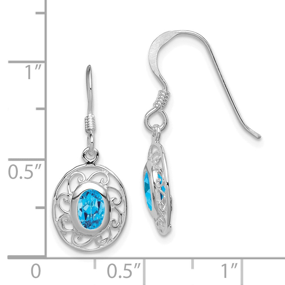 QE1376 Sterling Silver Blue Topaz Fancy Dangle Earrings