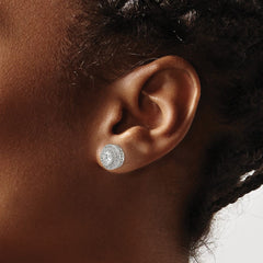 QE13763 Sterling Silver Rhod-plated Polished Pav������ CZ Halo Round Post Earrings