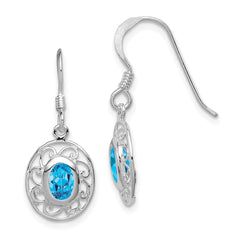 QE1376 Sterling Silver Blue Topaz Fancy Dangle Earrings