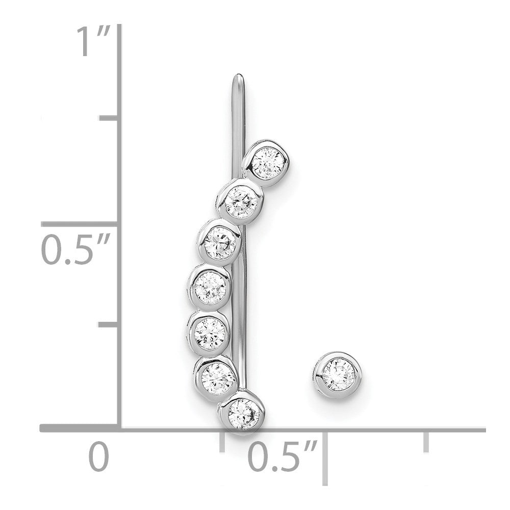 QE13771 Sterling Silver Rhodium-plated Polished CZ 1 Ear Climber & 1 Stud Earring
