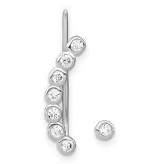 QE13771 Sterling Silver Rhodium-plated Polished CZ 1 Ear Climber & 1 Stud Earring