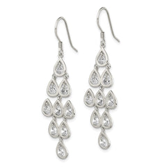 QE13789 Sterling Silver RH-pltd Polished Fancy Pear CZ Chandelier Dangle Earrings