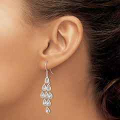 QE13789 Sterling Silver RH-pltd Polished Fancy Pear CZ Chandelier Dangle Earrings
