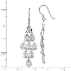 QE13789 Sterling Silver RH-pltd Polished Fancy Pear CZ Chandelier Dangle Earrings