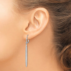 QE13791 Sterling Silver Rhodium-plated Polished CZ Bar Leverback Dangle Earrings