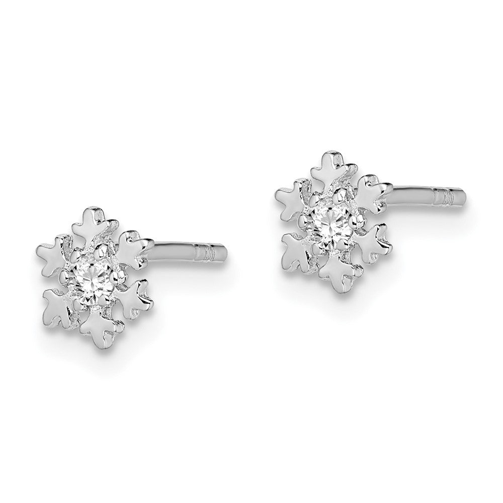 QE13802 Sterling Silver Rhodium-plated CZ Snowflake Post Earrings