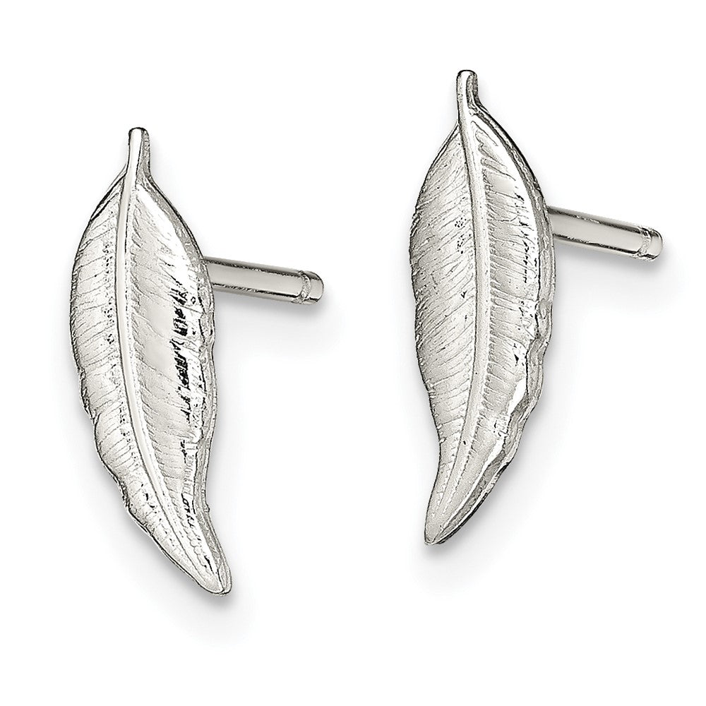 QE13807 Sterling Silver Polished Feather Post Earrings