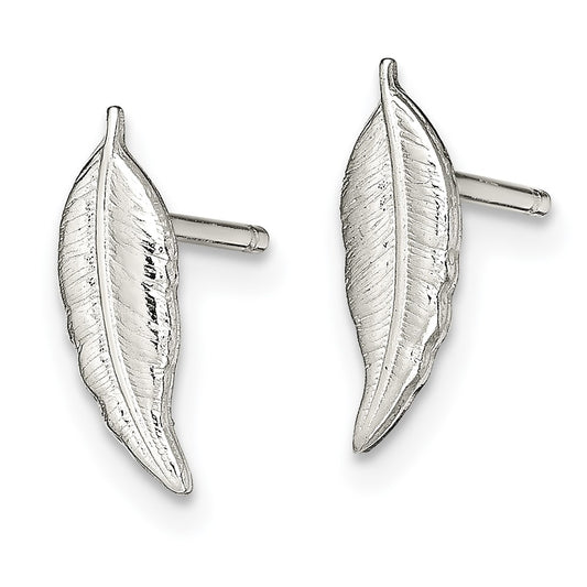 QE13807 Sterling Silver Polished Feather Post Earrings