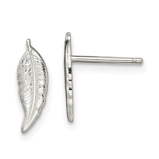 QE13807 Sterling Silver Polished Feather Post Earrings