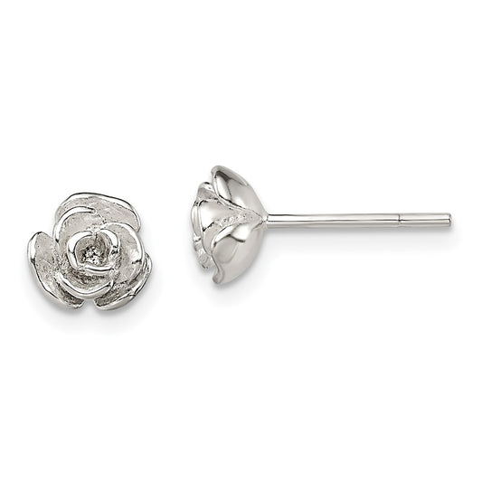 QE13809 Sterling Silver Polished Rose Post Earrings