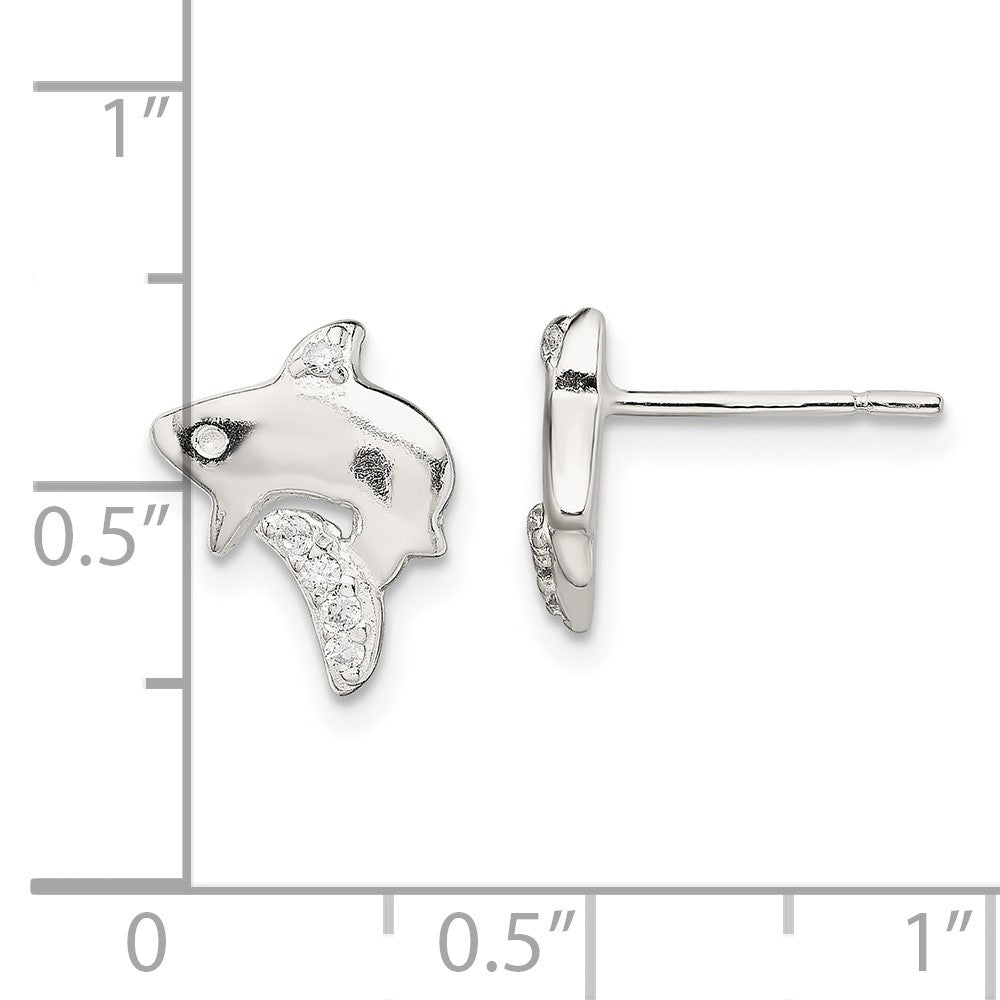 QE13826 Sterling Silver Polished CZ Shark Post Earrings
