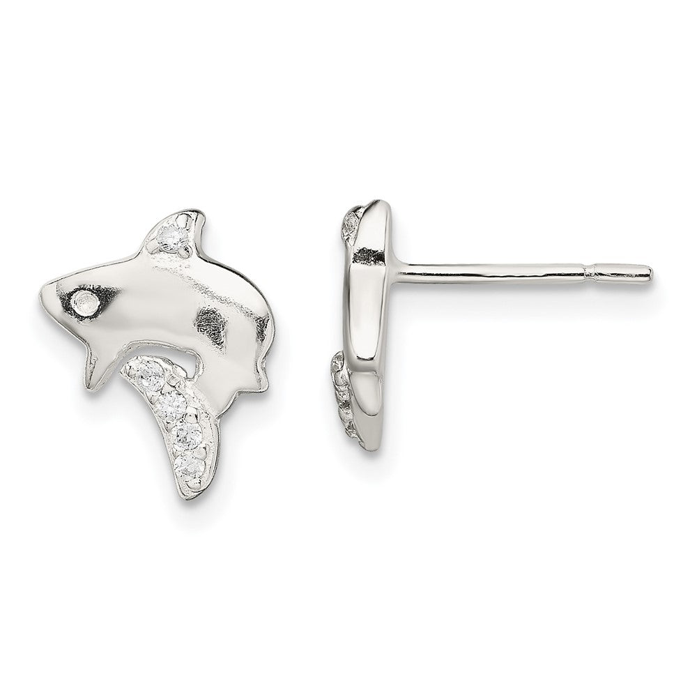 QE13826 Sterling Silver Polished CZ Shark Post Earrings