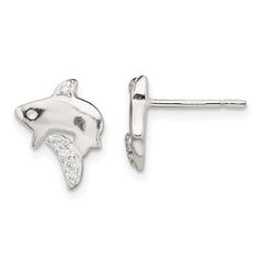 QE13826 Sterling Silver Polished CZ Shark Post Earrings