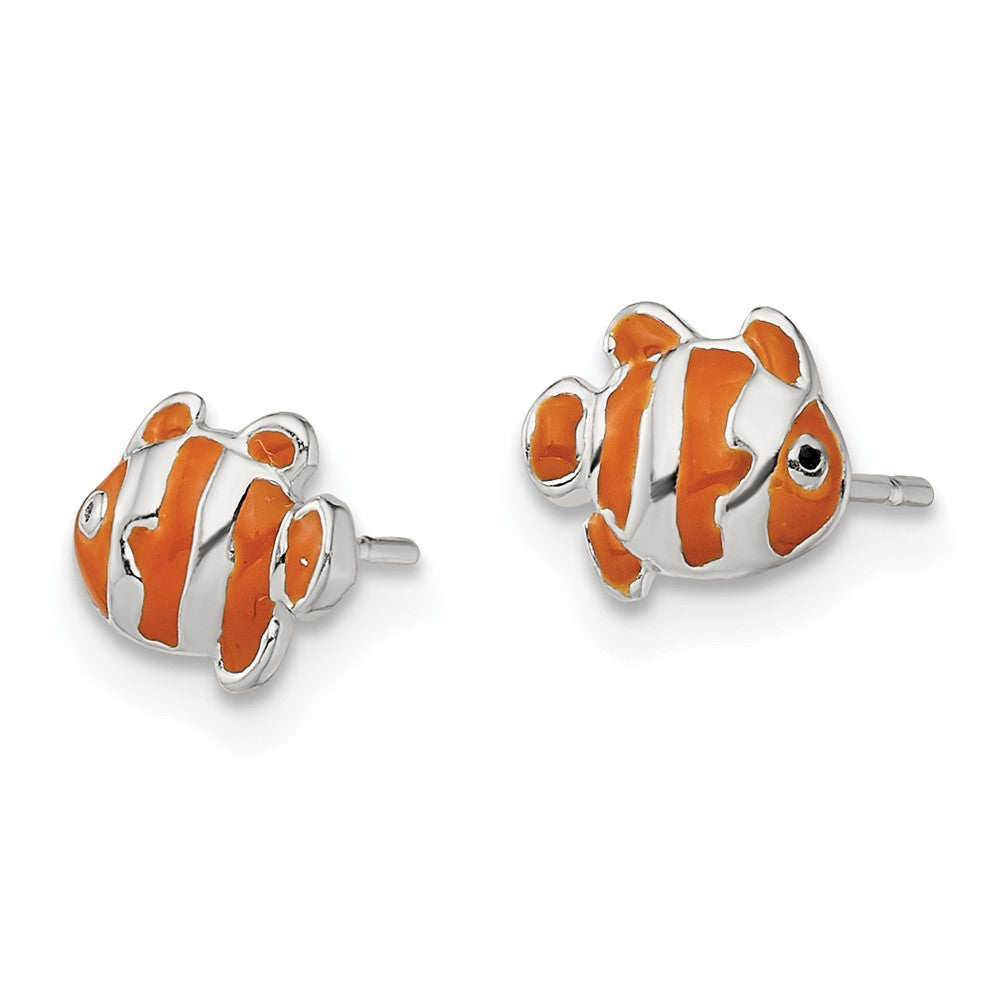 QE13833 Sterling Silver Polished Enameled Clown Fish Post Earrings