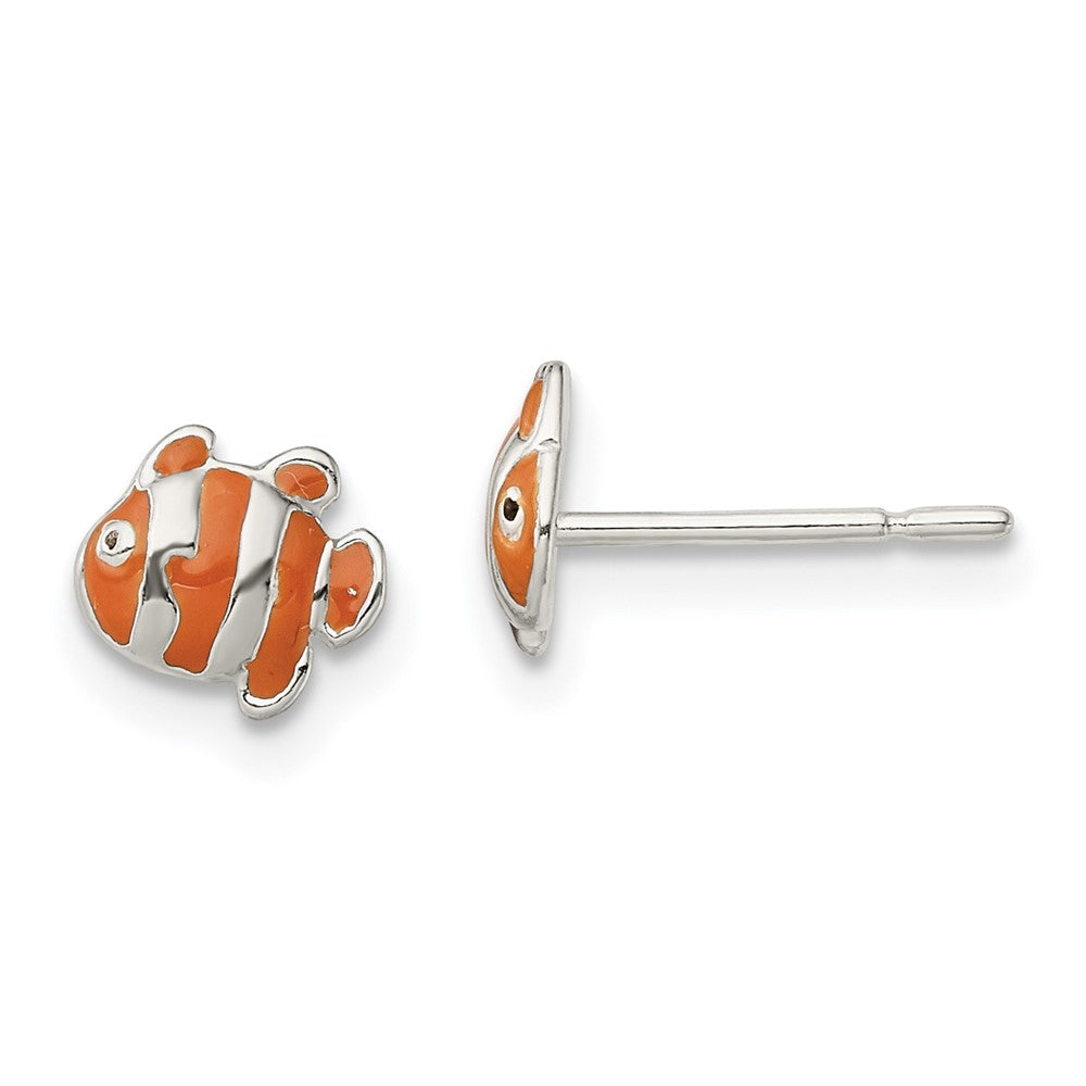 QE13833 Sterling Silver Polished Enameled Clown Fish Post Earrings