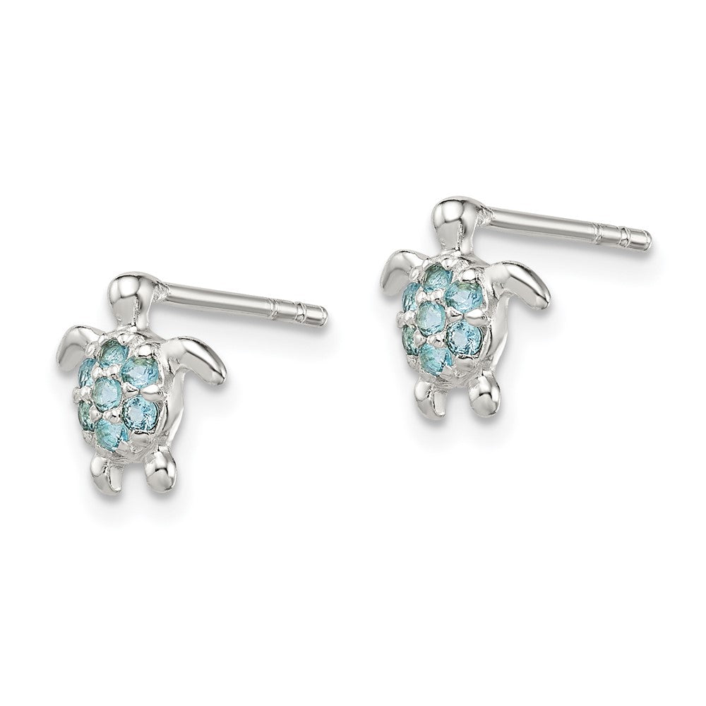 QE13836 Sterling Silver CZ Turtle Post Earrings
