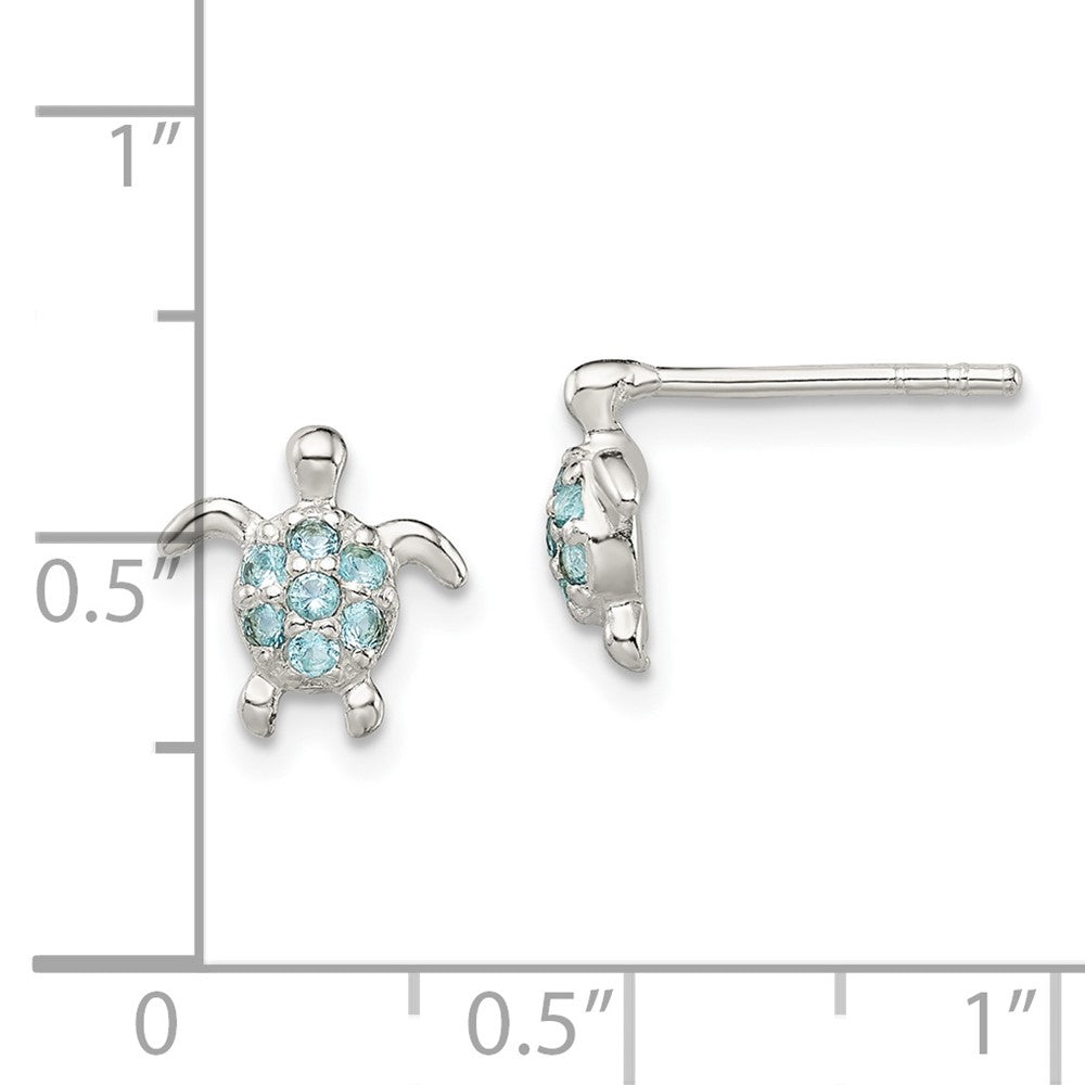 QE13836 Sterling Silver CZ Turtle Post Earrings
