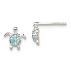 QE13836 Sterling Silver CZ Turtle Post Earrings