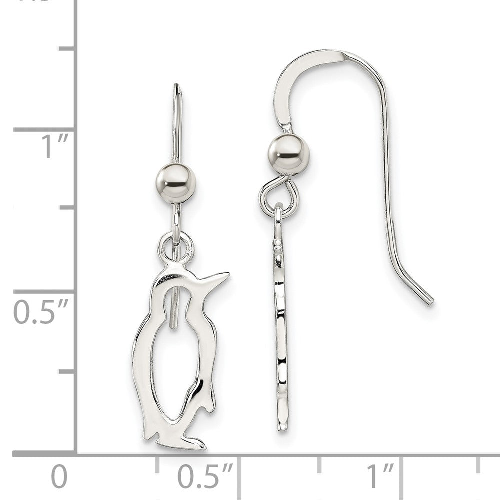 QE13837 Sterling Silver Penguin Shepherd Hook Earrings