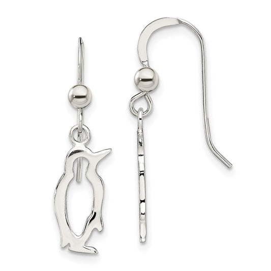 QE13837 Sterling Silver Penguin Shepherd Hook Earrings