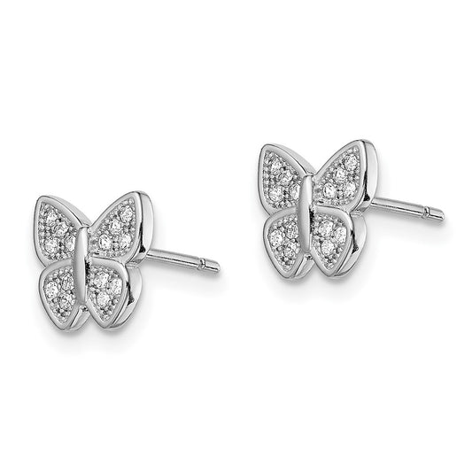 QE13964 Sterling Silver Rhodium-plated CZ Butterfly Post Earrings