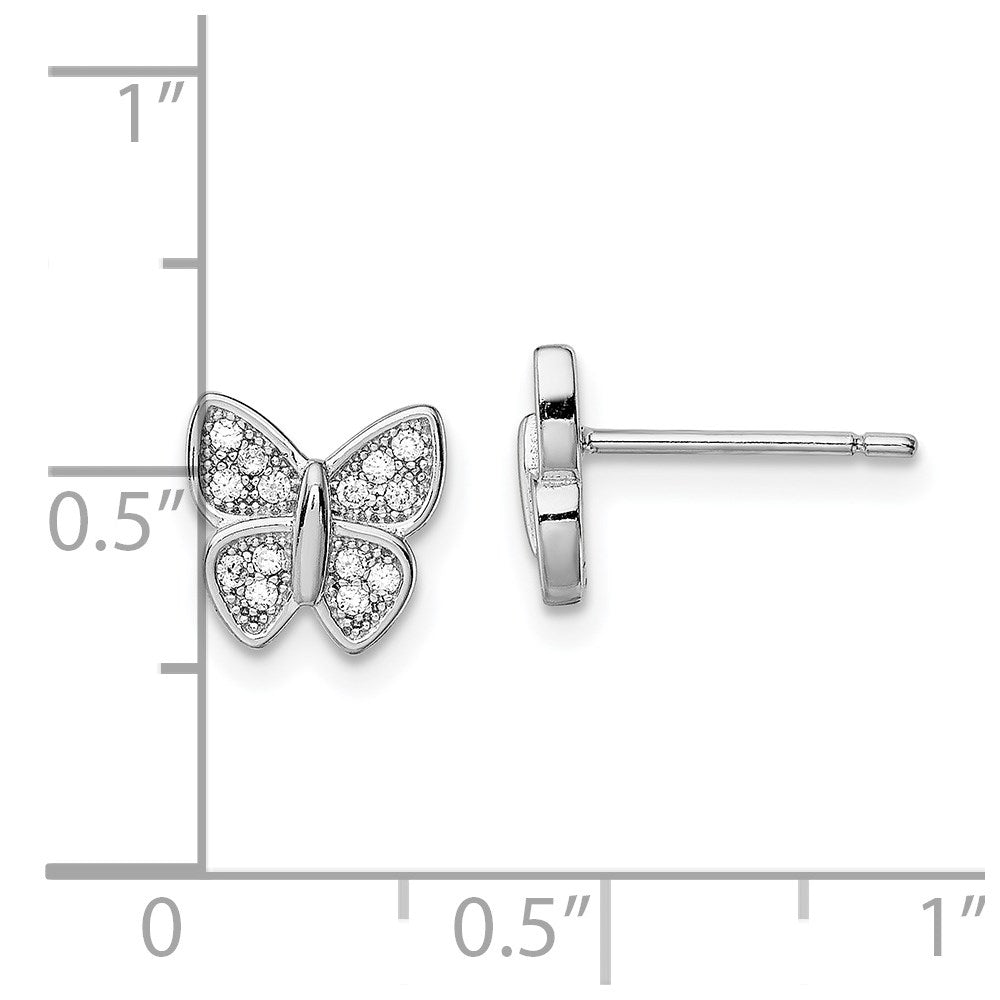QE13964 Sterling Silver Rhodium-plated CZ Butterfly Post Earrings