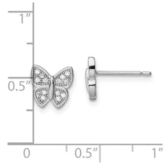 QE13964 Sterling Silver Rhodium-plated CZ Butterfly Post Earrings