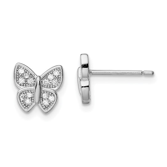 QE13964 Sterling Silver Rhodium-plated CZ Butterfly Post Earrings