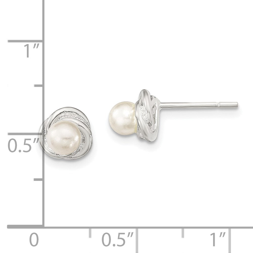 QE13969 Sterling Silver Polished Synthetic Pearl Post Earrings