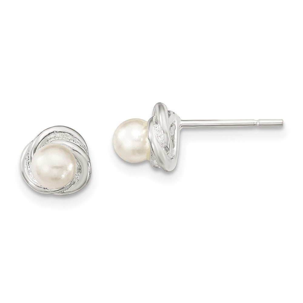 QE13969 Sterling Silver Polished Synthetic Pearl Post Earrings