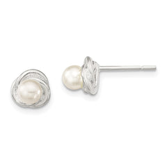 QE13969 Sterling Silver Polished Synthetic Pearl Post Earrings