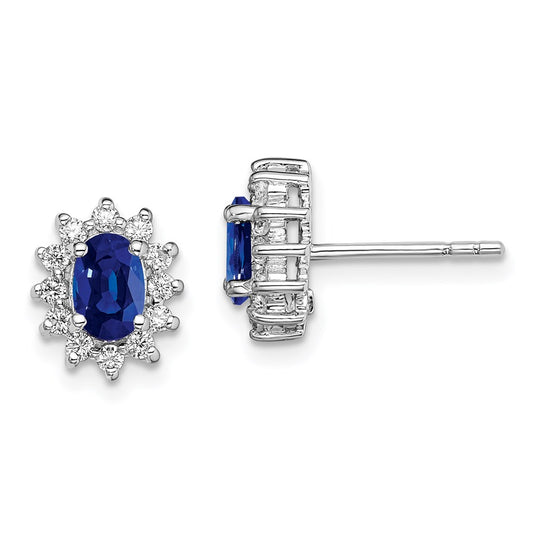 QE13978 Sterling Silver Rhodium-plated CZ/Lab Cr. Blue Sapphire Earrings