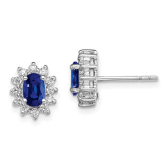 QE13978 Sterling Silver Rhodium-plated CZ/Lab Cr. Blue Sapphire Earrings