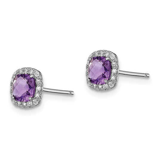 QE13982 Sterling Silver Rhodium Plated Amethyst and Cr White Sapphire Earrings