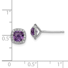 QE13982 Sterling Silver Rhodium Plated Amethyst and Cr White Sapphire Earrings