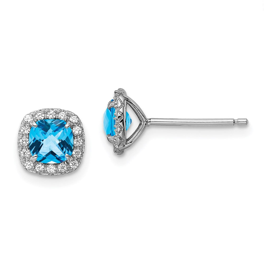 QE13996 Sterling Silver Rhodium plated Blue Topaz and Cr. Wht Sapphire Earrings