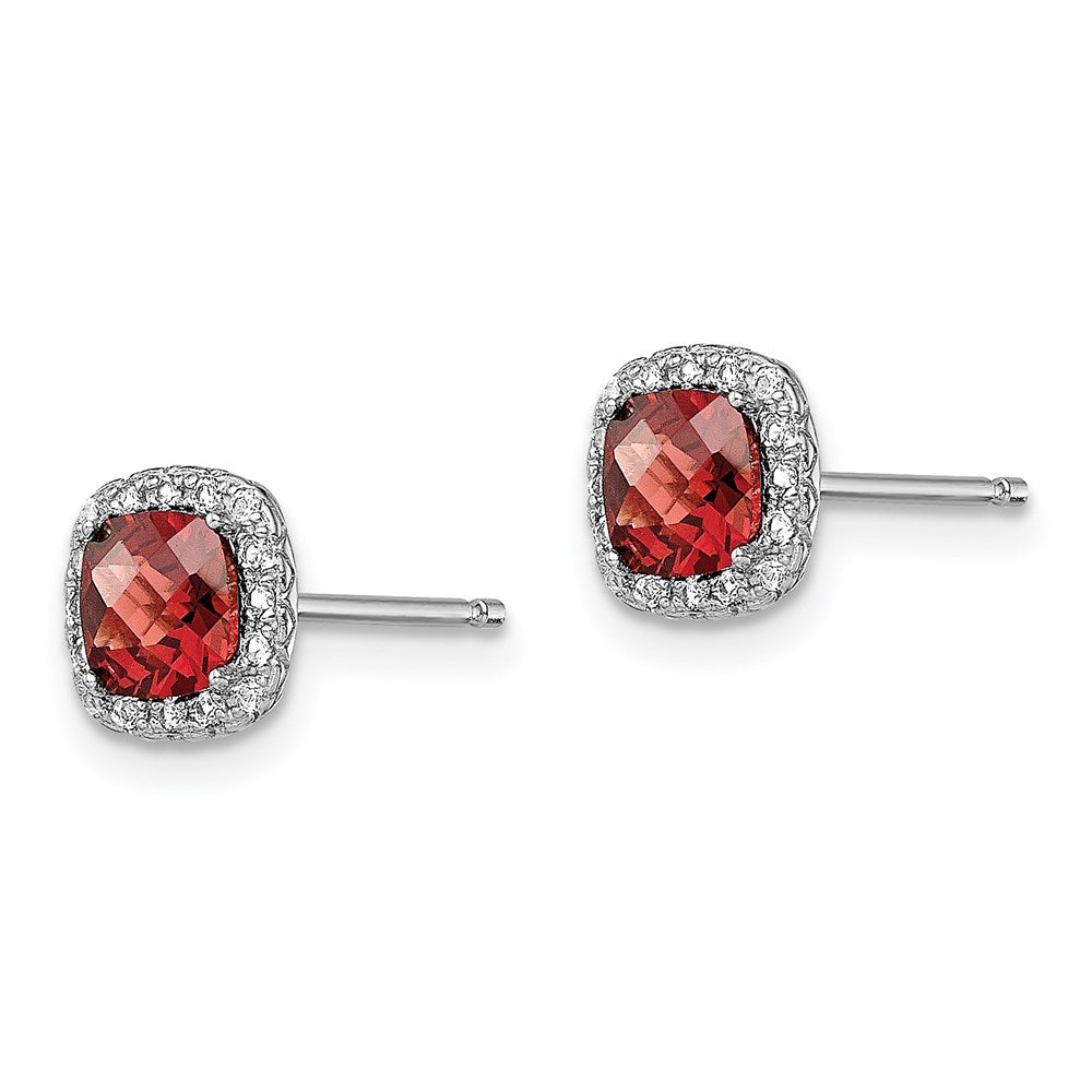QE13997 Sterling Silver Rhodium-plated Garnet and Cr. White Sapphire Earrings
