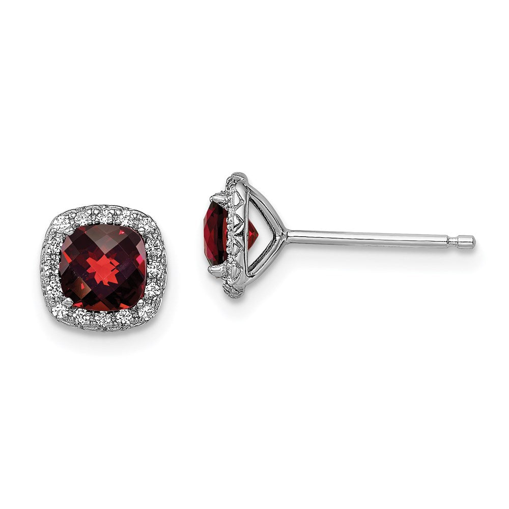 QE13997 Sterling Silver Rhodium-plated Garnet and Cr. White Sapphire Earrings