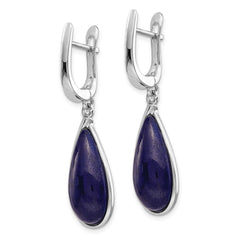 QE14002 Sterling Silver Rhodium-plated Lapis Teardrop Hinged Earrings