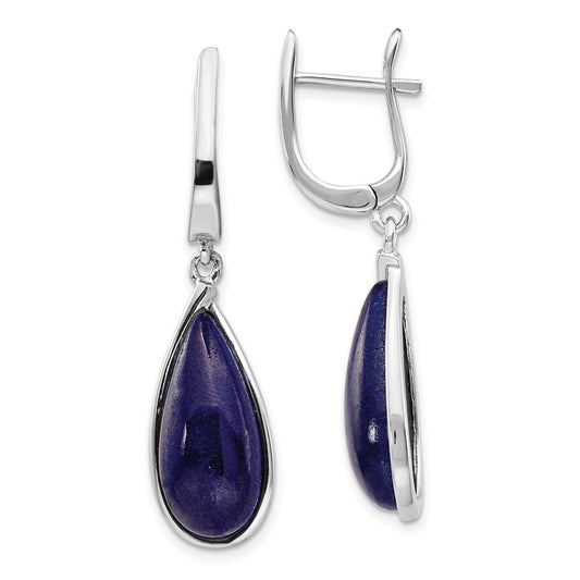 QE14002 Sterling Silver Rhodium-plated Lapis Teardrop Hinged Earrings