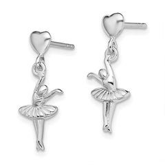 QE14017 Sterling Silver Rhodium-plated Ballerina Dangle Post Earrings