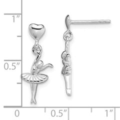 QE14017 Sterling Silver Rhodium-plated Ballerina Dangle Post Earrings