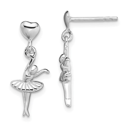 QE14017 Sterling Silver Rhodium-plated Ballerina Dangle Post Earrings