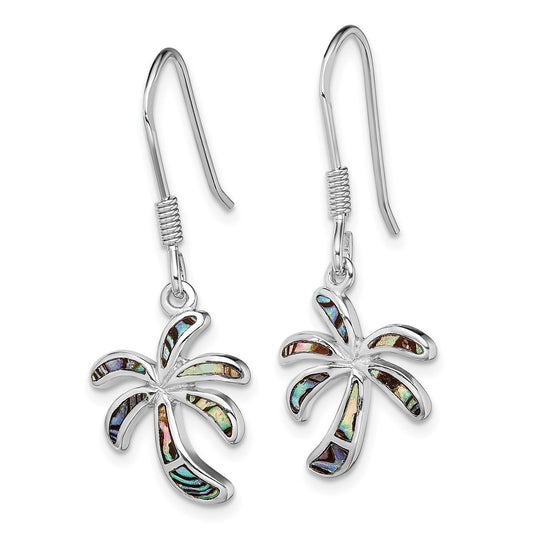 QE14031 Sterling Silver Rhodium-plated Abalone Palm Tree Earrings