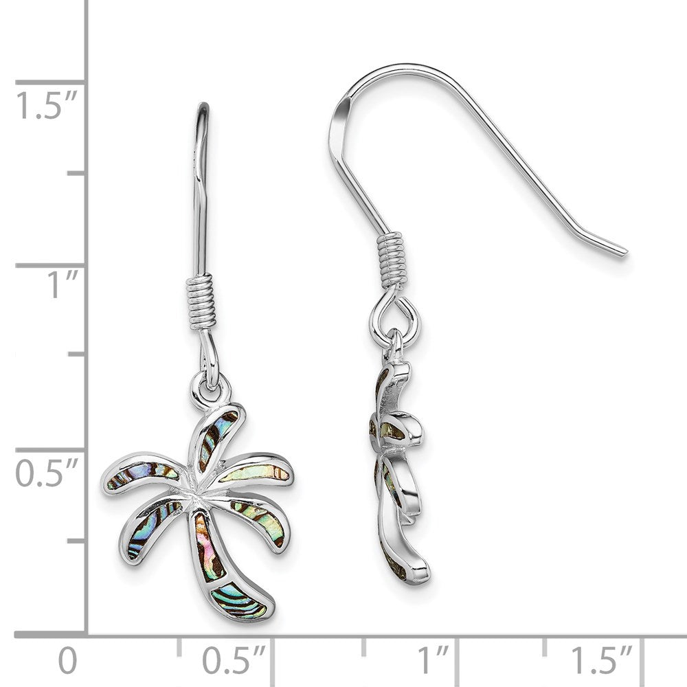 QE14031 Sterling Silver Rhodium-plated Abalone Palm Tree Earrings