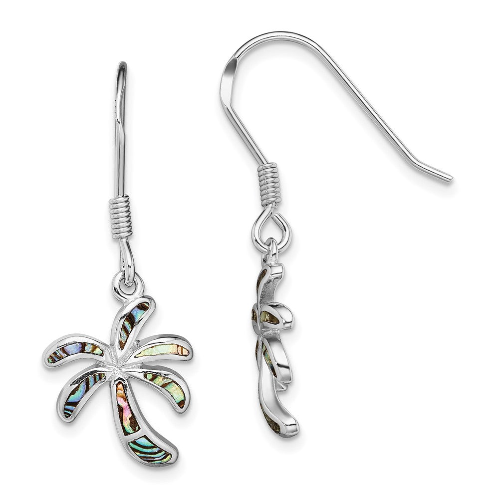 QE14031 Sterling Silver Rhodium-plated Abalone Palm Tree Earrings