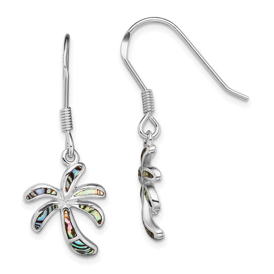 QE14031 Sterling Silver Rhodium-plated Abalone Palm Tree Earrings