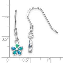 QE14032 Sterling Silver Rhodium-plated Blue Created Opal Flower Earrings