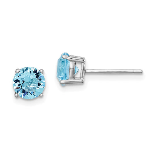 QE14067MAR Sterling Silver Rhod-pltd Aqua Blue Crystal Birthstone Earrings